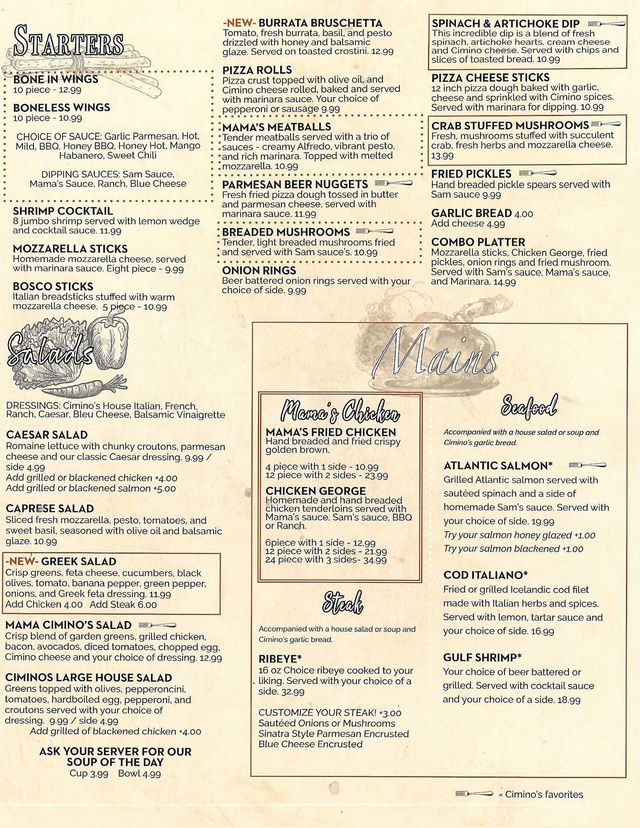 Cimino's Little Italy Main Menu | Freeport, IL